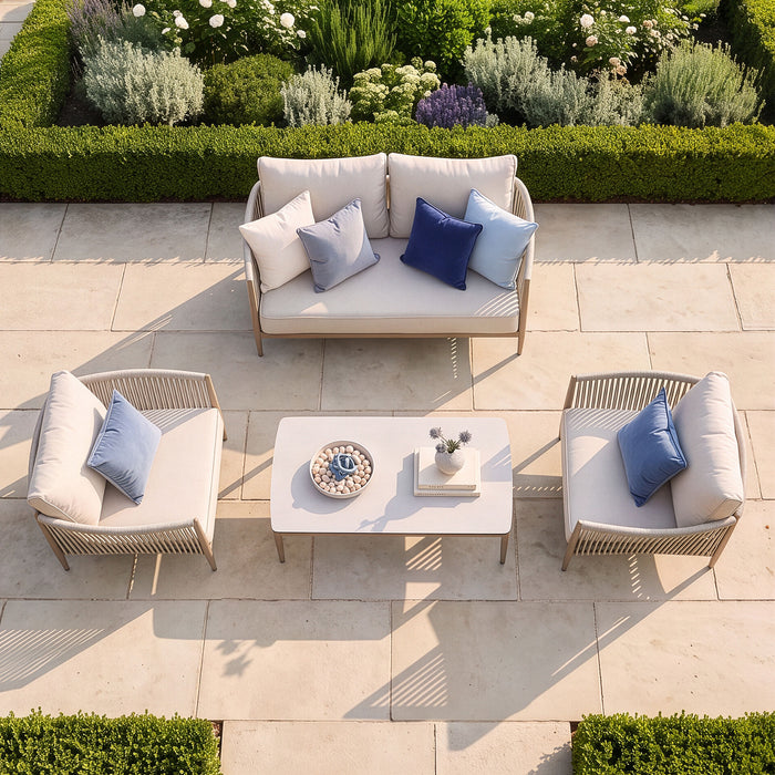 Havana Rope Weave 2 Seat Sofa Set with Rectangular Coffee Table - Ceramic Glass
