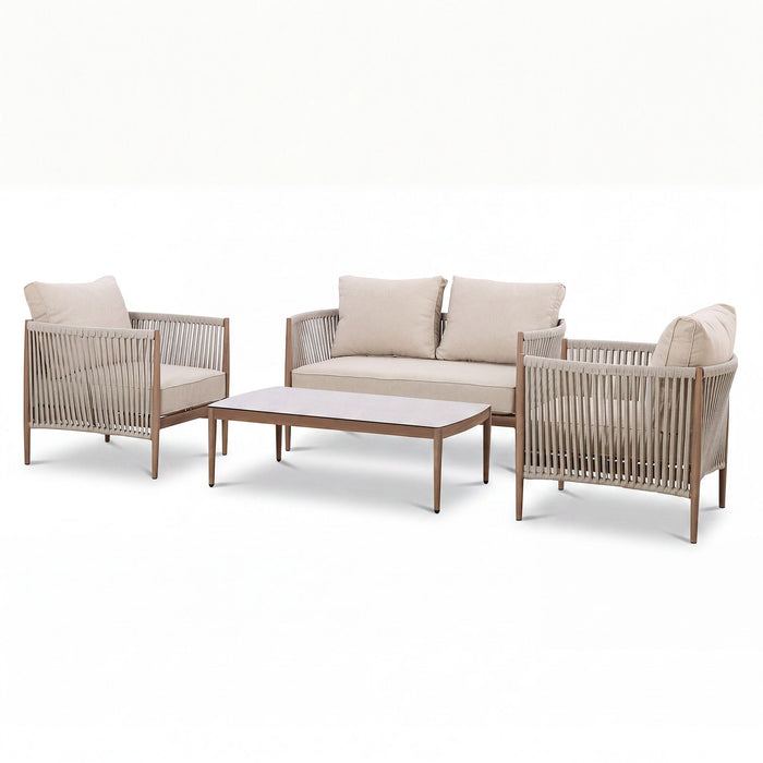 Havana Rope Weave 2 Seat Sofa Set with Rectangular Coffee Table - Ceramic Glass
