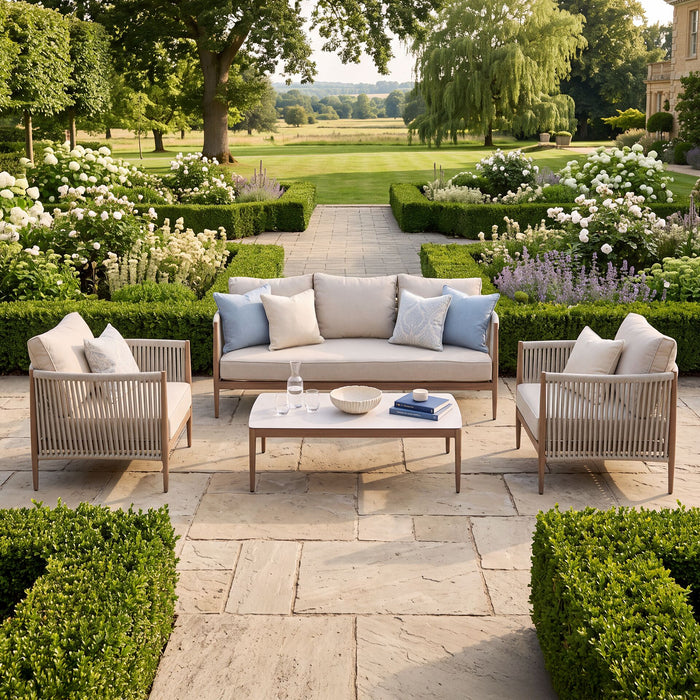 Havana Rope Weave 3 Seat Sofa Set with Rectangular Coffee Table - Ceramic Glass