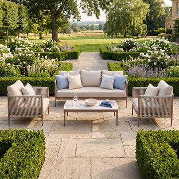 Havana Rope Weave 3 Seat Sofa Set with Rectangular Coffee Table - Ceramic Glass