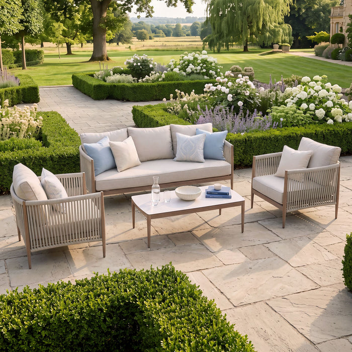 Havana Rope Weave 3 Seat Sofa Set with Rectangular Coffee Table - Ceramic Glass