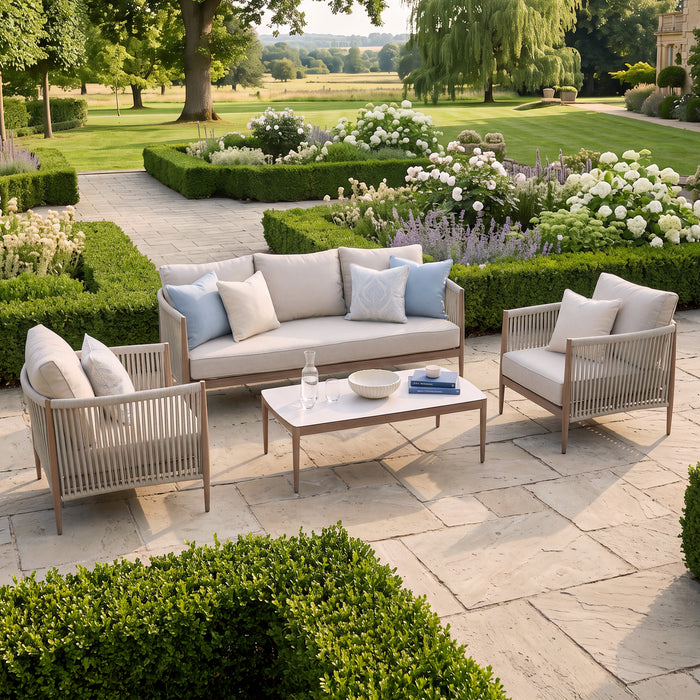 Havana Rope Weave 3 Seat Sofa Set with Rectangular Coffee Table - Ceramic Glass