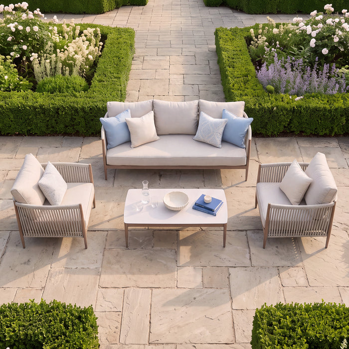 Havana Rope Weave 3 Seat Sofa Set with Rectangular Coffee Table - Ceramic Glass