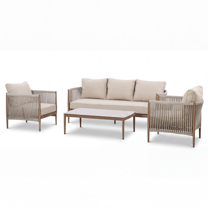Havana Rope Weave 3 Seat Sofa Set with Rectangular Coffee Table - Ceramic Glass