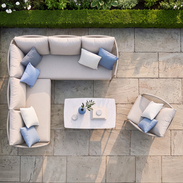 Havana Rope Weave Small Corner Sofa Set with Rectangular Coffee Table & Armchair - Ceramic Glass