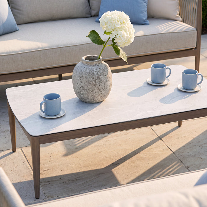 Havana Rope Weave Small Corner Sofa Set with Rectangular Coffee Table & Armchair - Ceramic Glass