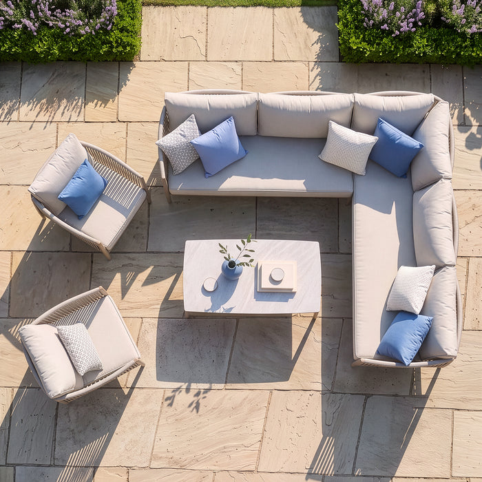 Havana Rope Weave Small Corner Sofa Set with Rectangular Coffee Table & 2 Armchairs - Ceramic Glass