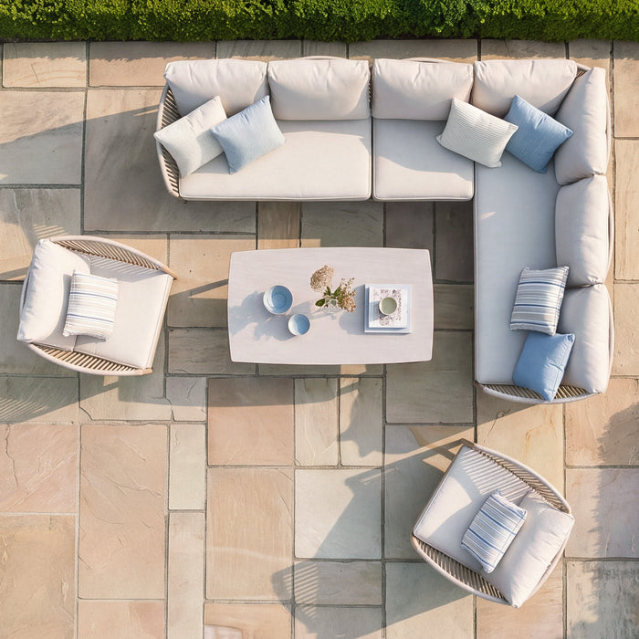 Havana Rope Weave Large Corner Sofa Set with Rectangular Coffee Table & 2 Armchairs - Ceramic Glass
