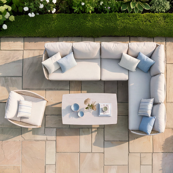 Havana Rope Weave Large Corner Sofa Set with Rectangular Coffee Table & Armchair - Ceramic Glass