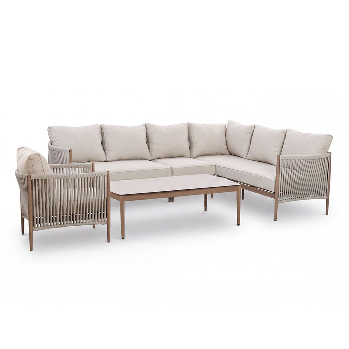 Havana Rope Weave Large Corner Sofa Set with Rectangular Coffee Table & Armchair - Ceramic Glass