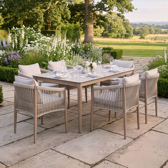 Havana Rope Weave 6 Rectangular Dining Set - Ceramic Glass