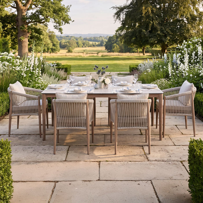 Havana Rope Weave 6 Rectangular Dining Set - Ceramic Glass