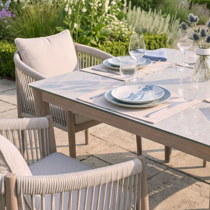 Havana Rope Weave 6 Rectangular Dining Set - Ceramic Glass