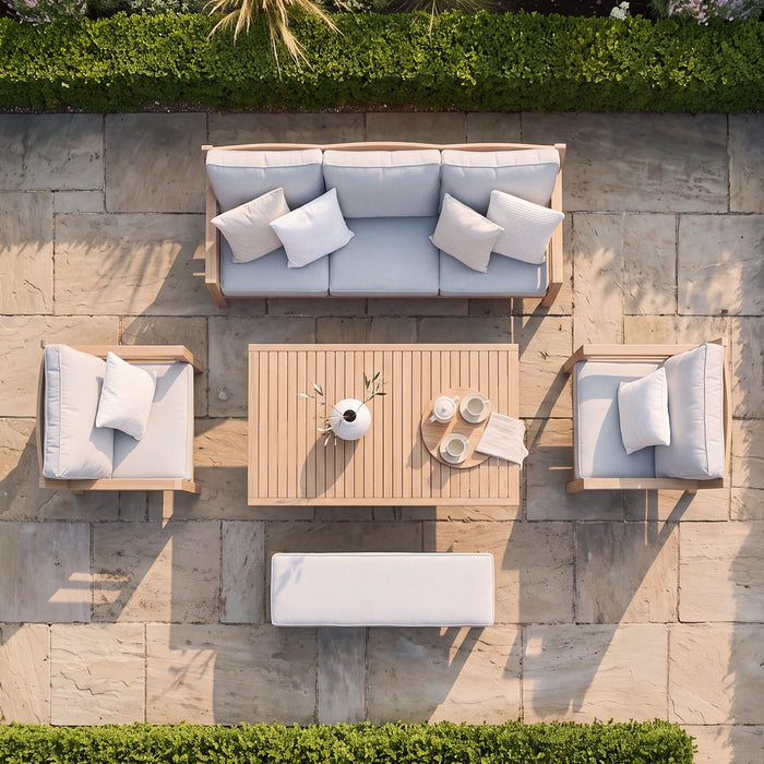 New York 3 Seat Sofa Wood Effect Aluminium Sofa Set with Rising Table - Almond
