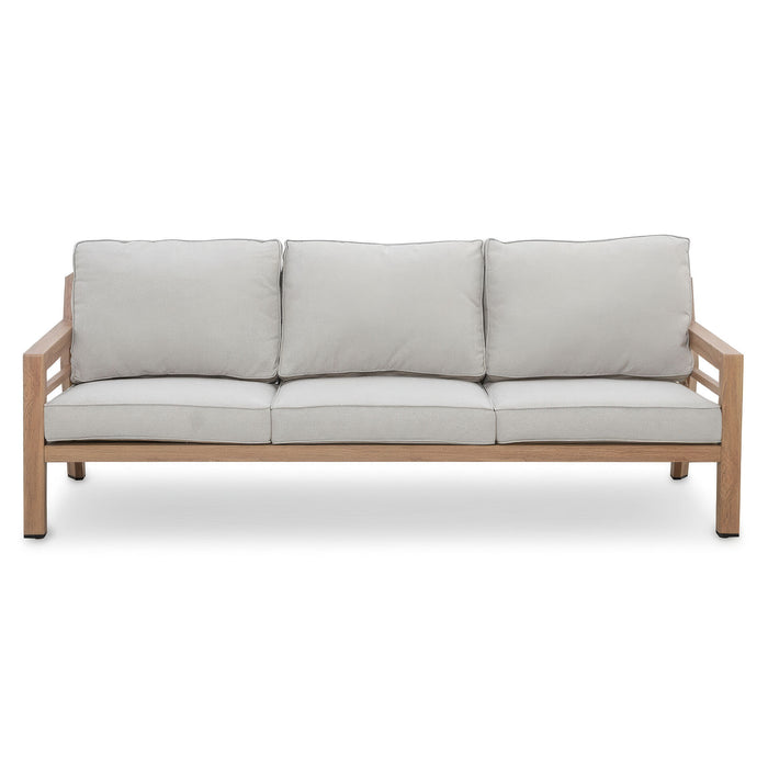 New York 3 Seat Sofa Wood Effect Aluminium Sofa Set with Rising Table - Almond