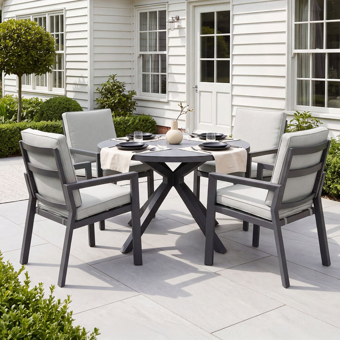 New York 4 Seat Round Aluminium Dining Set