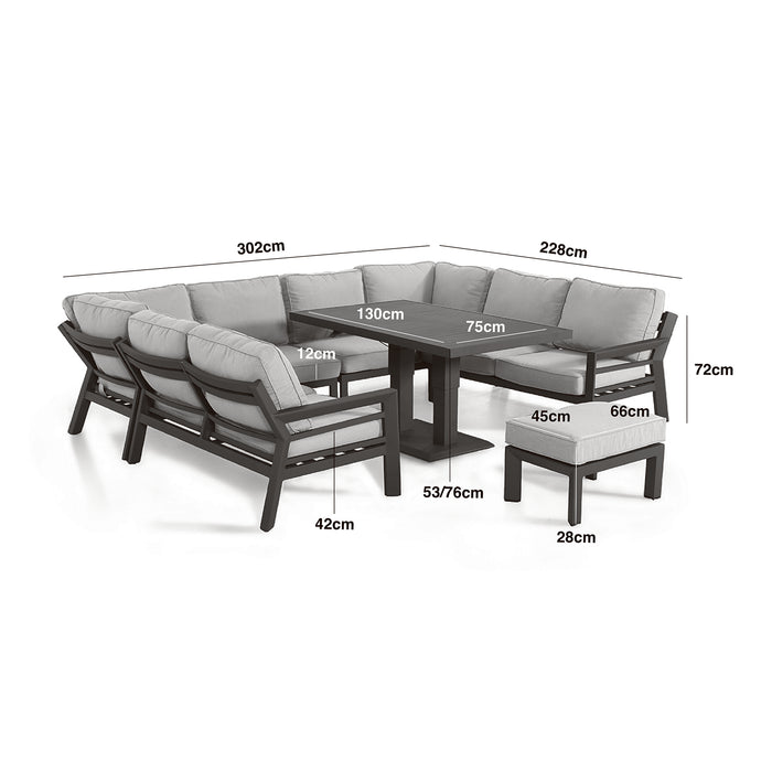 New York U-Shaped Aluminium Sofa Set with Rising Table - Wood Effect