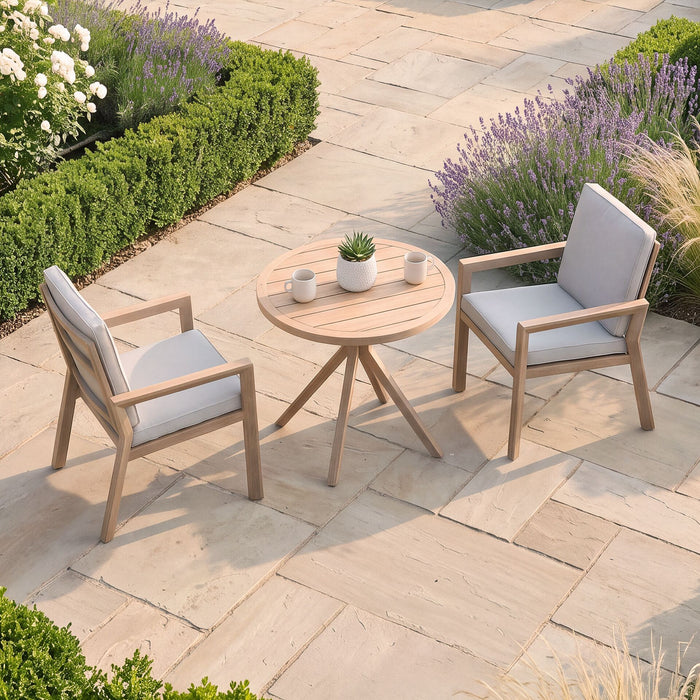 New York 3 Piece Aluminium Bistro Set - Wood Effect