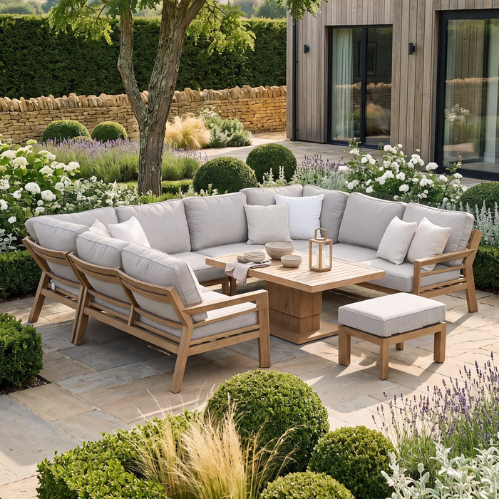 New York U-Shaped Aluminium Sofa Set with Rising Table - Wood Effect