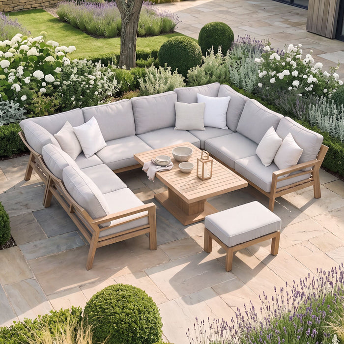 New York U-Shaped Aluminium Sofa Set with Rising Table - Wood Effect