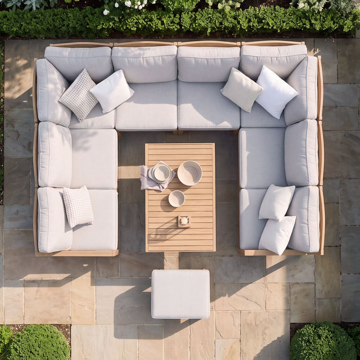 New York U-Shaped Aluminium Sofa Set with Rising Table - Wood Effect