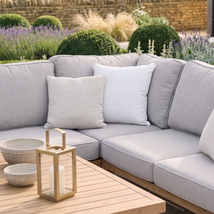 New York U-Shaped Aluminium Sofa Set with Rising Table - Wood Effect