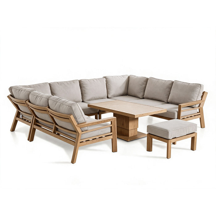New York U-Shaped Aluminium Sofa Set with Rising Table - Wood Effect