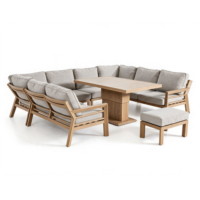 New York U-Shaped Aluminium Sofa Set with Rising Table - Wood Effect