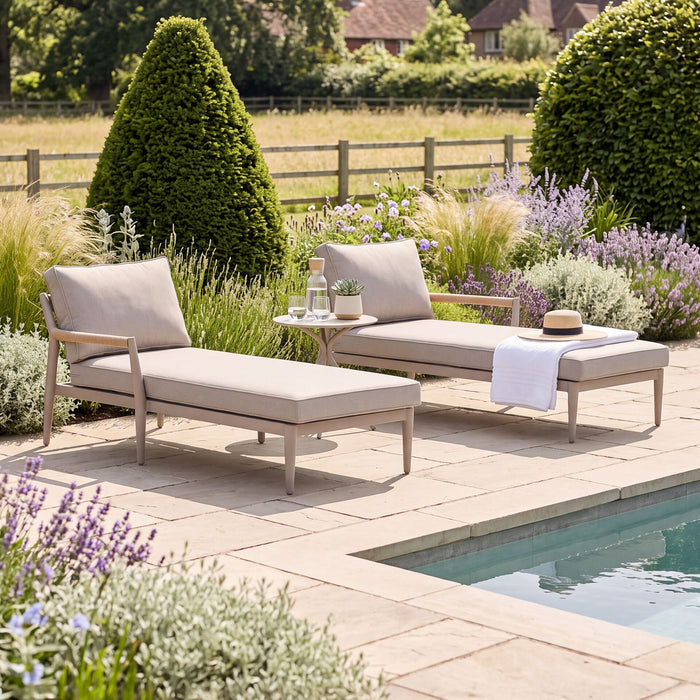 Cambridge Rattan Rope Double Sunlounger Set with Round Sintered Stone Coffee Table