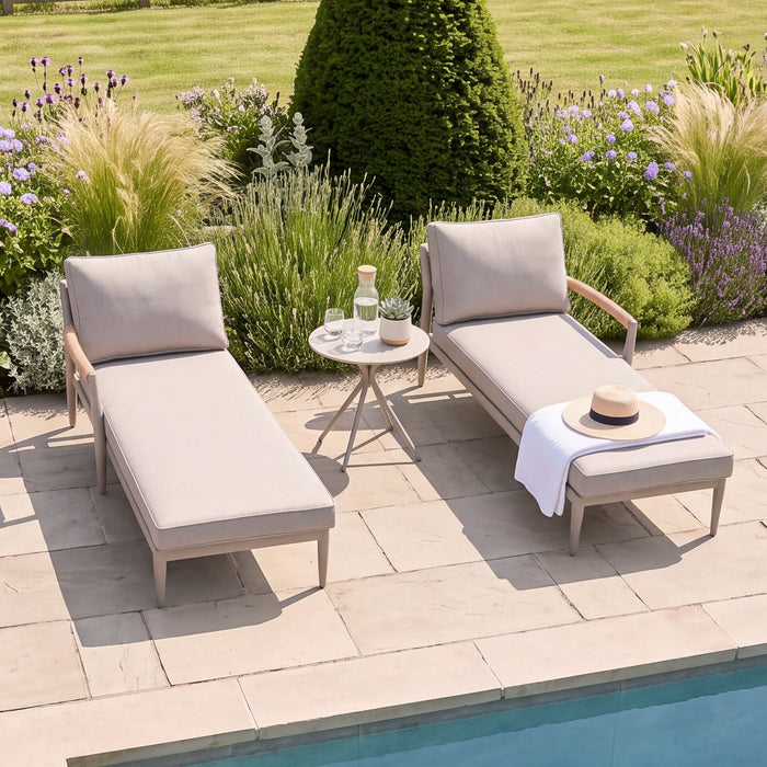 Cambridge Rattan Rope Double Sunlounger Set with Round Sintered Stone Coffee Table
