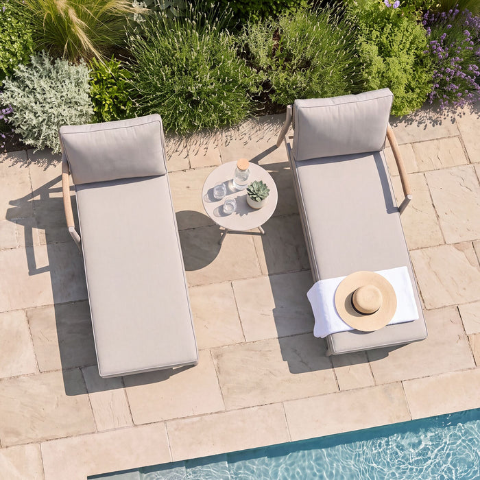 Cambridge Rattan Rope Double Sunlounger Set with Round Sintered Stone Coffee Table