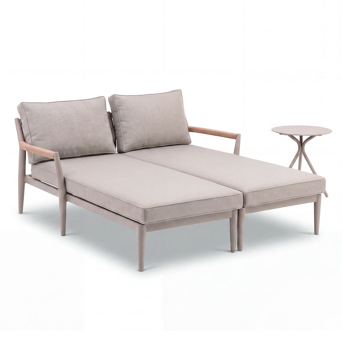 Cambridge Rattan Rope Double Sunlounger Set with Round Sintered Stone Coffee Table