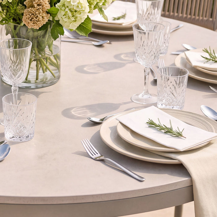 Cambridge Rattan Rope 6 Seat Round Sintered Stone Dining Set