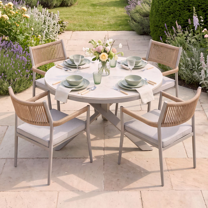 Cambridge Rattan Rope 4 Seat Round Sintered Stone Dining Set