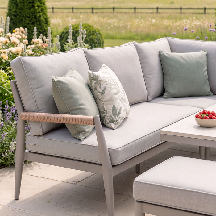 Cambridge Rattan Rope Corner Sofa Dining Set with Sintered Stone Rising Table & 2 Footstools