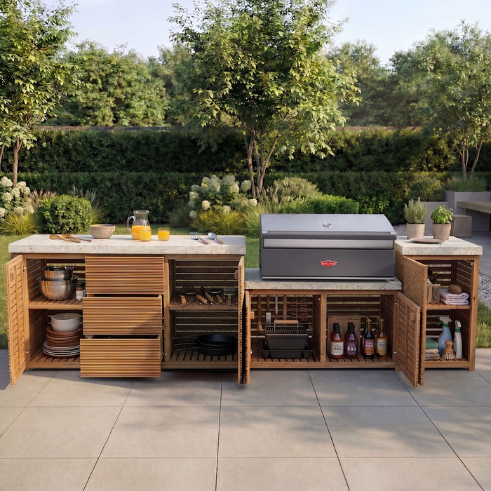 Antigua Outdoor Kitchen Storage Units with Beefeater 1700 Series BBQ - Large Configuration