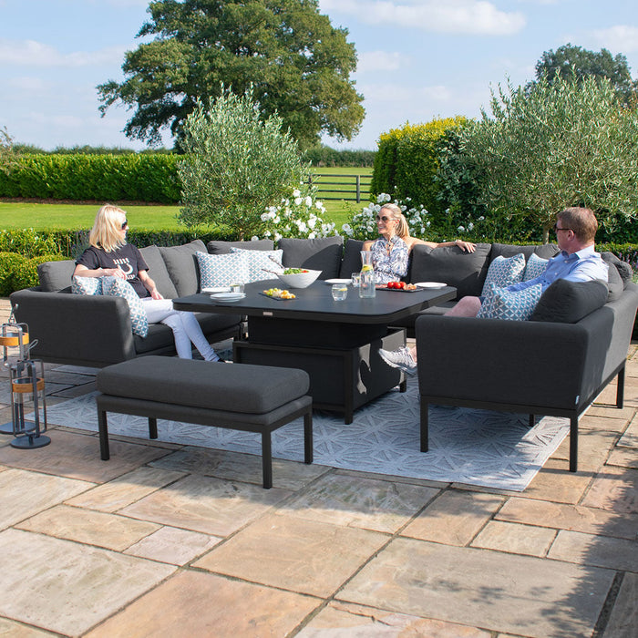 Outdoor Fabric Pulse U Shape Corner Dining Set with Rising Table - Charcoal