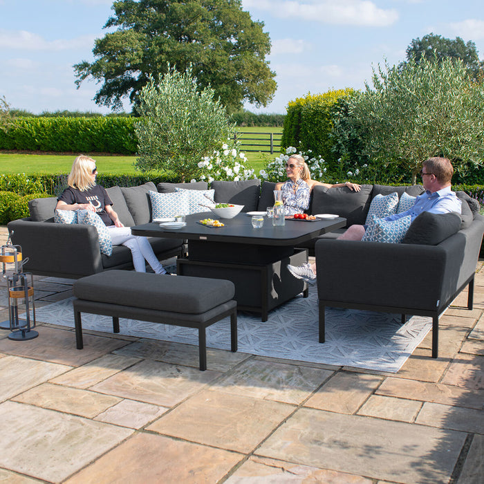 Outdoor Fabric Pulse U Shape Corner Dining Set with Rising Table - Charcoal
