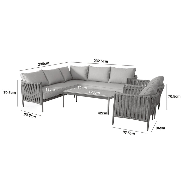Milan Rope Weave Small Square Corner with 2 Armchairs