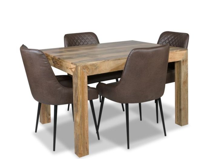 Acre & Artisan Light Mango Wood 120Cm Dining Table 4 Henley Faux Leather Chairs