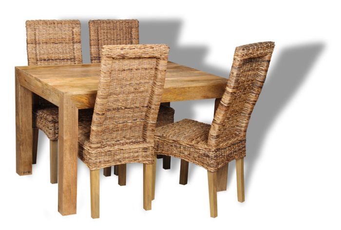 Acre & Artisan Light Solid Wood 120Cm Dining Table 4 Rattan Chairs