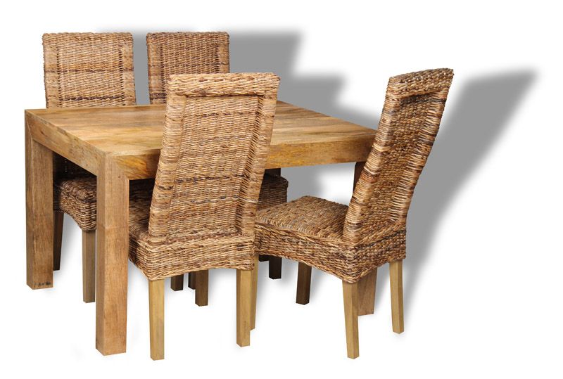 Light Dakota 120cm Dining Table & 4 Rattan Chairs 3 Styles - In Stock