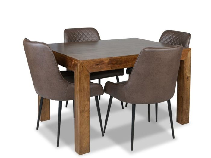 Acre & Artisan Solid Wood 120Cm Dining Table 4 Henley Faux Leather Chairs