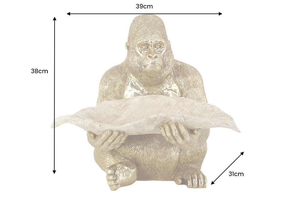 Decoration Figurine Gorilla 38cm Polyresin Gold With Tray