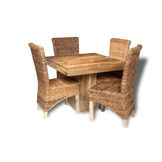 Acre & Artisan Light Mango Wood 90Cm Cube Dining Table 4 Rattan Chairs