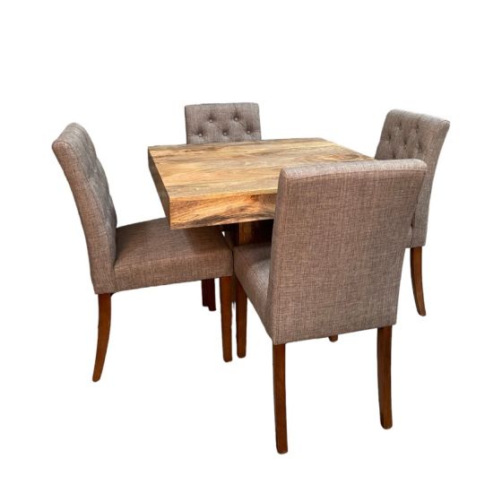 Acre & Artisan Light Solid Wood 90Cm Cube Dining Table 4 Milan Button Dining Chairs