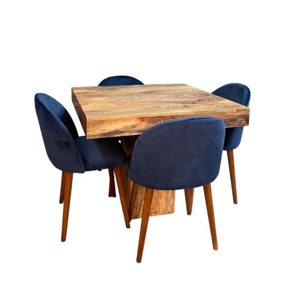 Acre & Artisan Light Solid Wood 90Cm Cube Dining Table 4 Zena Dining Chairs