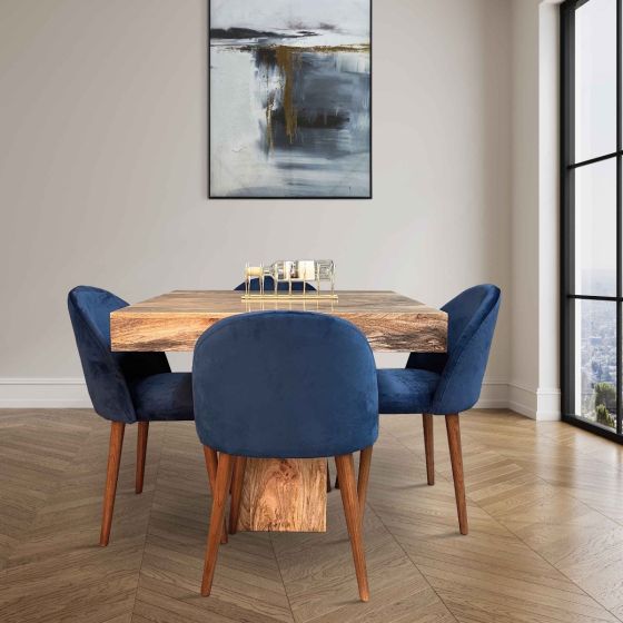 Acre & Artisan Light Solid Wood 90Cm Cube Dining Table 4 Zena Dining Chairs