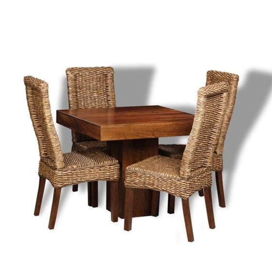 Acre & Artisan Small Solid Wood Cube Dining Table 4 Havana Rattan Chairs (90cm)