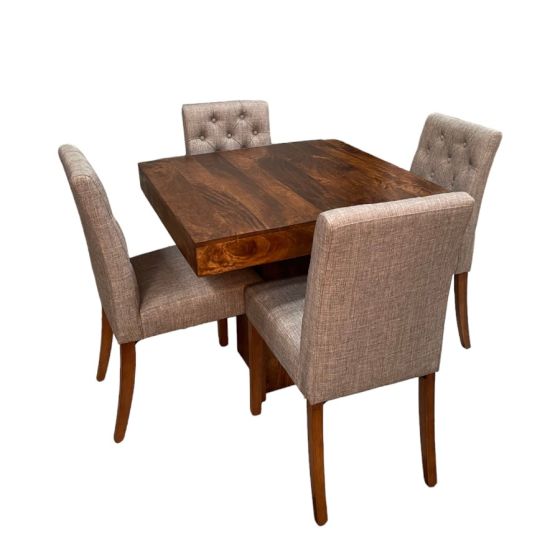Acre & Artisan Solid Wood 90Cm Cube Dining Table 4 Milan Button Dining Chairs